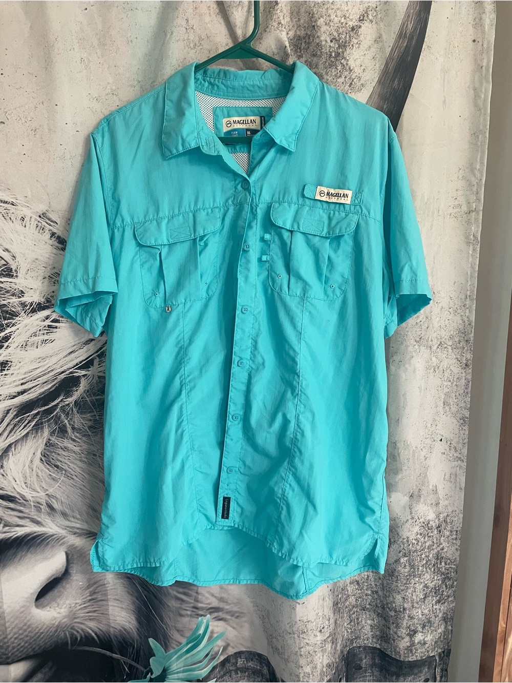 Magellan Outdoors Men’s Short-Sleeve Button-Up Shirt - Aqua Blue